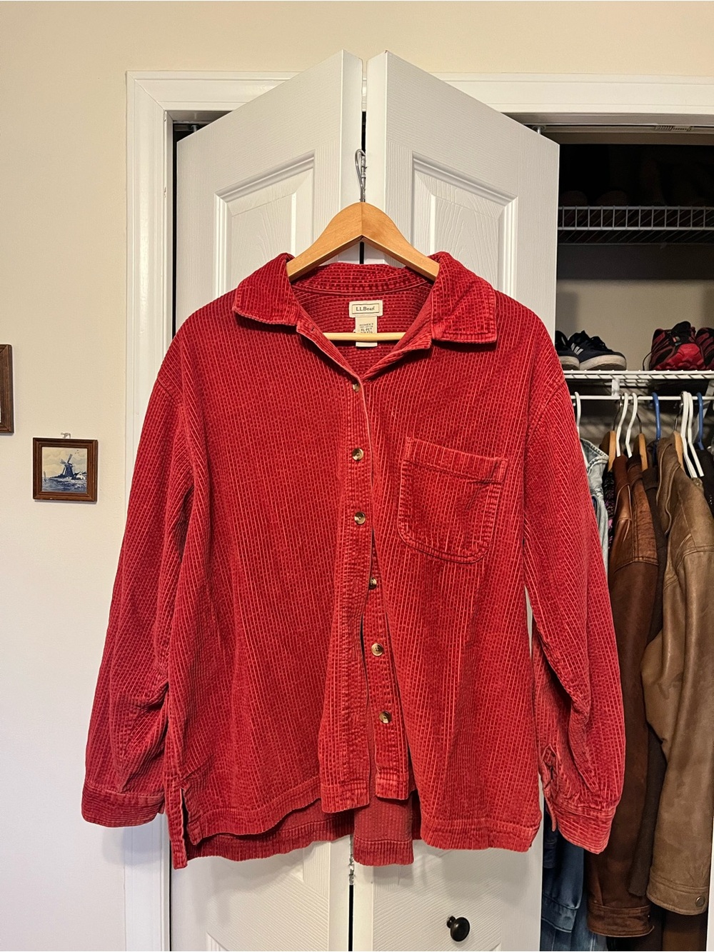 L.L. Bean Red Corduroy Button-Up Shirt Jacket